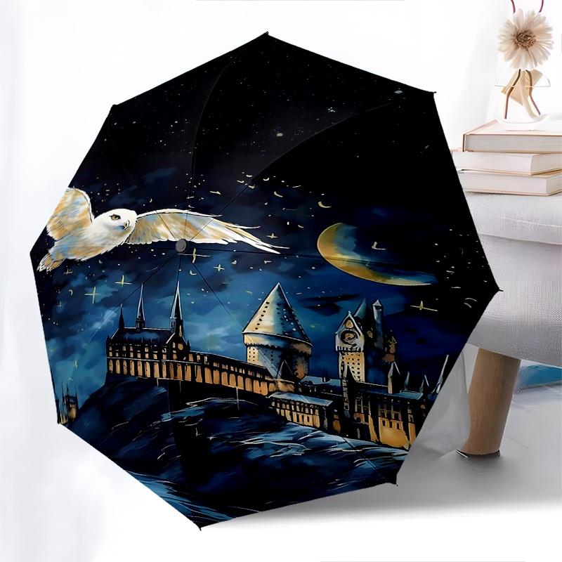 1pc Hogwarts Owl Automatic Folding Umbrella - Compact 8-Rib Design, Durable Plastic & Iron1484L