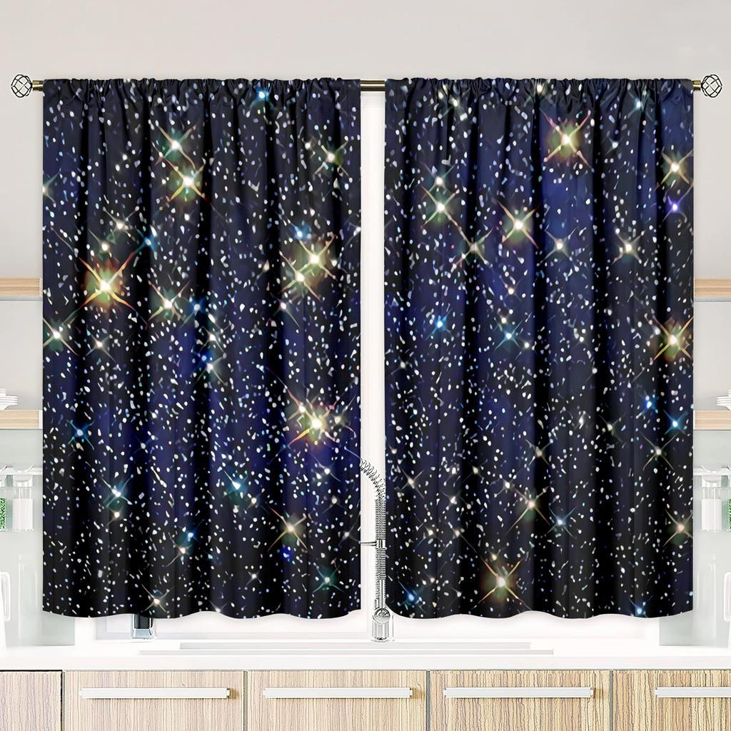 2 Pieces - Starry Sky - Printed Curtain - Polyester Material - for Bedroom Living Room Study Anti-privacy Curtain
