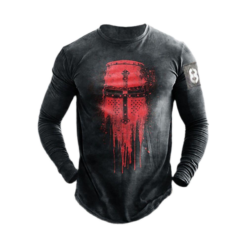 Мужская футболка с длинным рукавом в стиле ретро с 3D рыцарями тамплиеров, свободные футболки с круглым вырезом в стиле хип-хоп, блузка, пуловер больших размеров, футболки