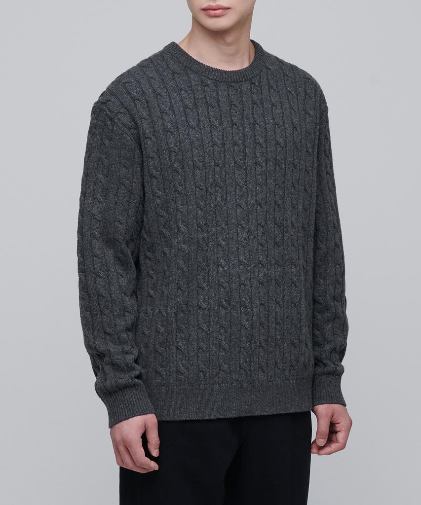 MUSINSA STANDARD Cable Crew Neck Knit [Medium Grey]