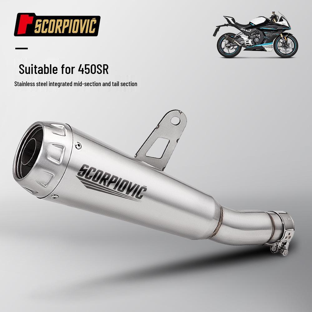 Non-destructive Install Kit: Stainless Steel Mid-Section & Tail Muffler for CFMoto 450SR Exhaust, Compatible with Original System