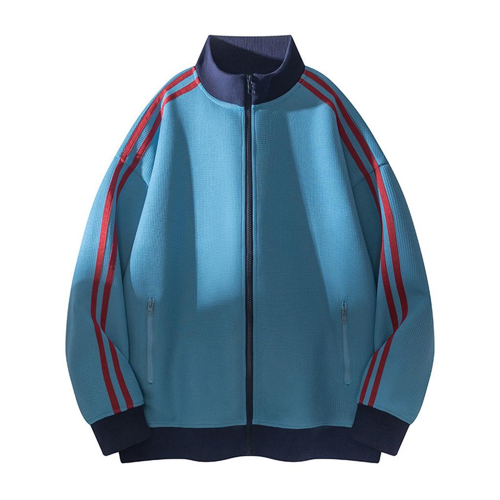 Retro College Style Cardigan Sports Style Loose Hoodie Casual Color Jacket Stand Collar Striped Jacket