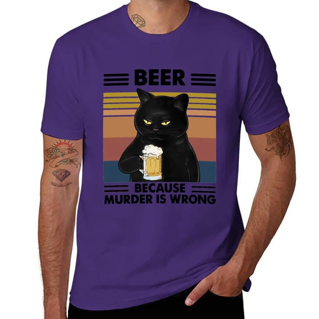 Funny Black Cat With Beer Vintage Art Beer T-Shirt boys whites anime clothes sweat mens graphic t-shirts pack