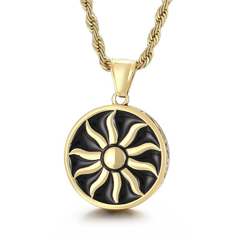 Vintage Sun God Pendant Twist Chain Necklace Men's Punk 316L Stainless Steel Apollo Amulet Pendant Fashion Myth Jewellery