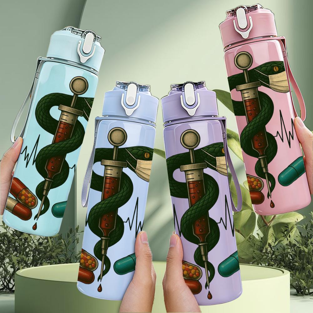 1PC Medical Rod Snake Pill Heartbeat 750ml Color Plastic Sports Water Bottle Leakproof Flip Straw Lid Suitable for Sports Office Home Use