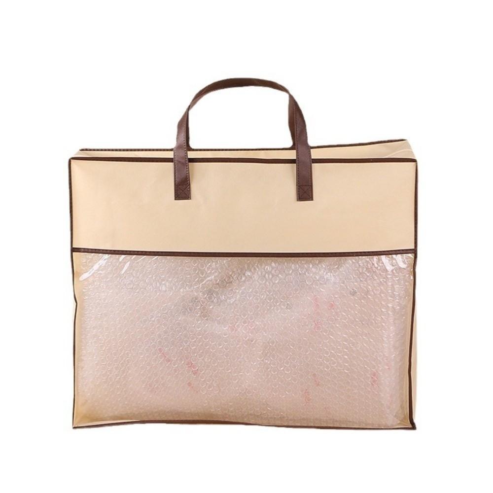 Transparent Clothes Storage Bag Non-woven Zipper Closure Dustproof Bag Large Capacity Handle Quilt Storage Bag Household Use