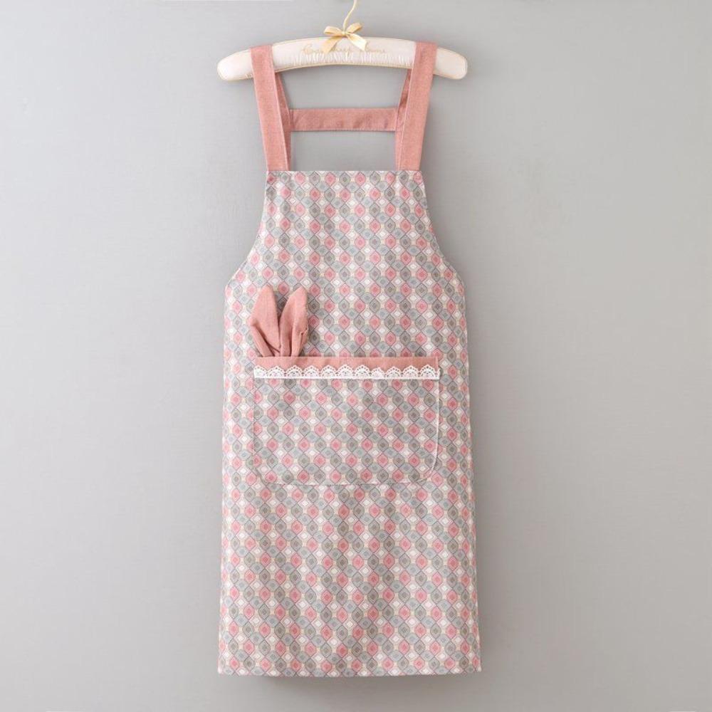 Fashion Cute Cooking Apron Canvas Large Pockets Baking Overalls Rabbit-ear Pattern Oil-Proof Household Apron for Adult