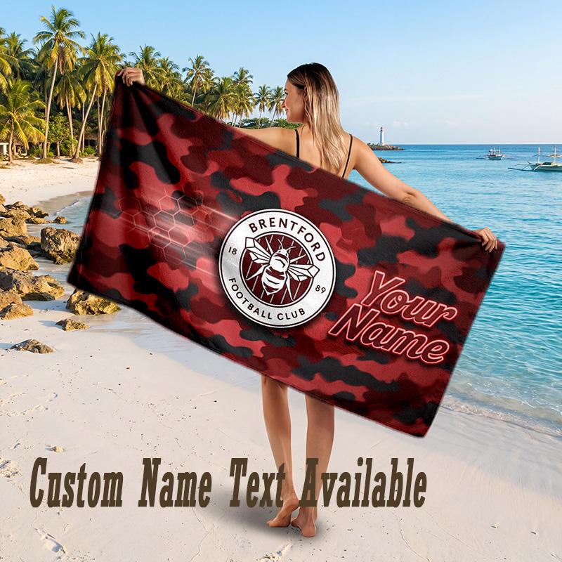 Brentford Football Design Beach Towel Custom Text Large Towel for Beach Vacation