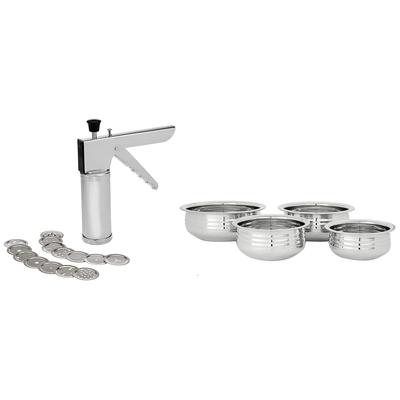 Кухонный пресс из нержавеющей стали/Приспособление для приготовления лапши/Мурукку и набор урли из нержавеющей стали (4 штуки, 800 мл, 1100 мл, 1400 мл и 1800 мл) Combo