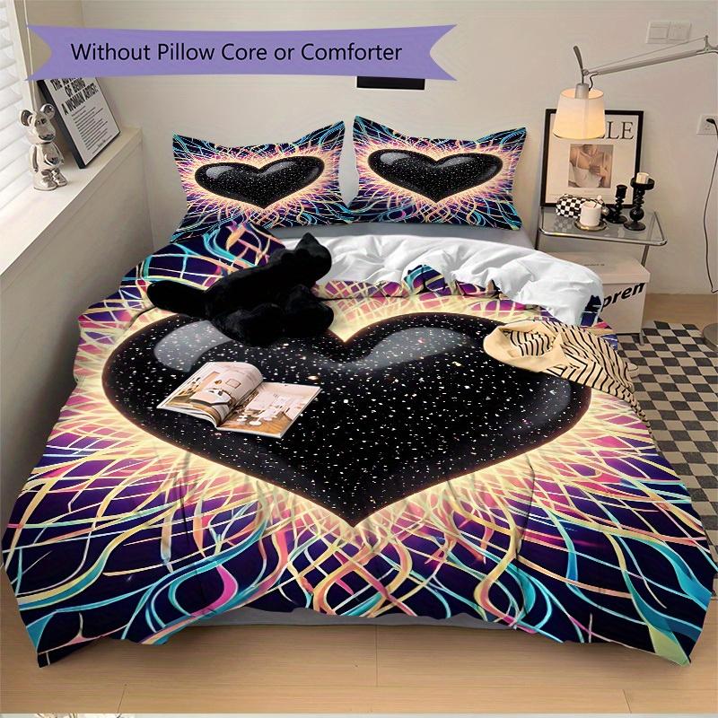 3Pcs Cosmic Heart Printed Bedding Set, Breathable And Soft,(Includes 1 Duvet Cover And 2 Pillowcases, Quilt Not Included) yy250815168