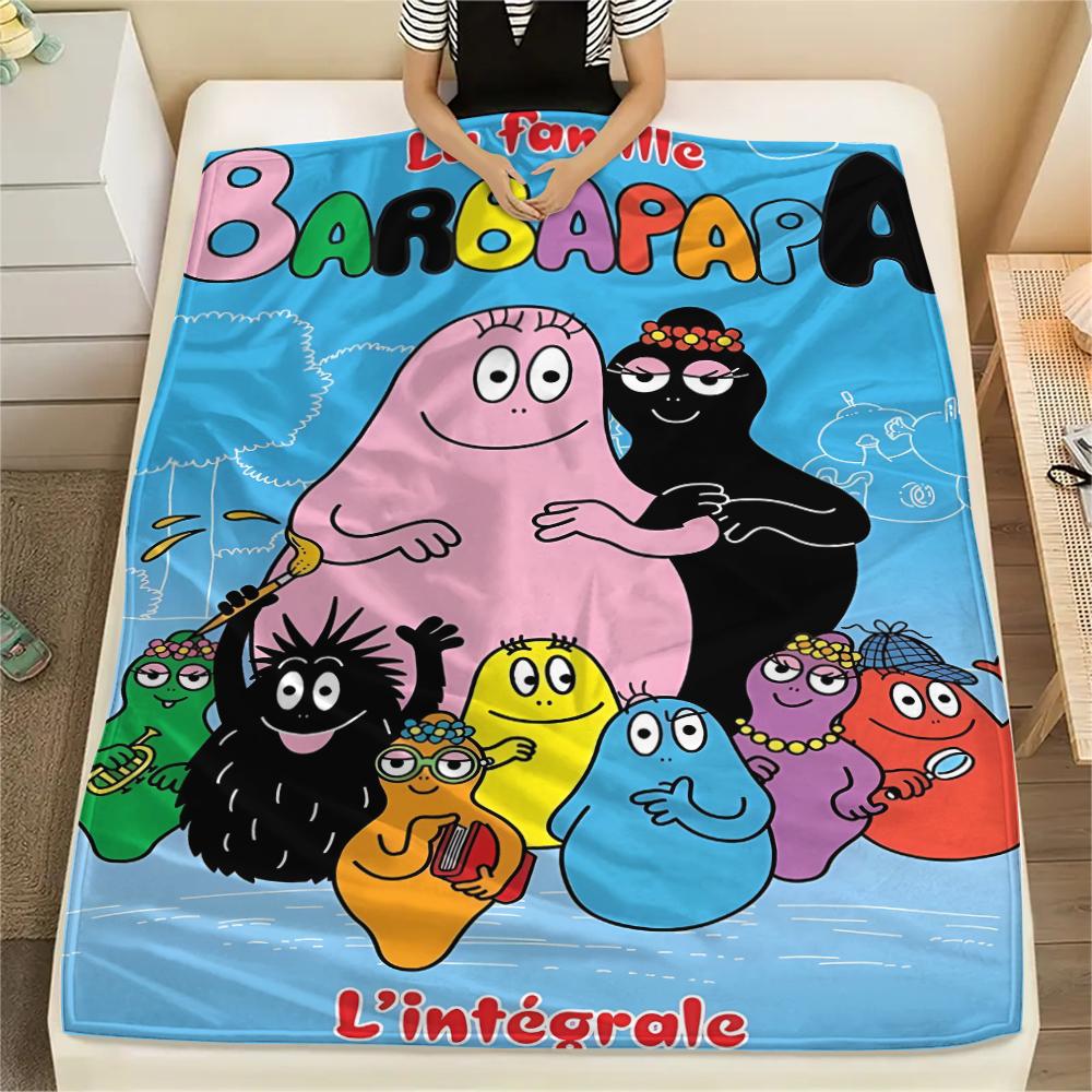 1Pc The Barbapapa family Print Flannel Blanket, High quality Comfortable for All Seasons, Home Decor, Warmth and Comfort, Perfect for Christmas Gifts
