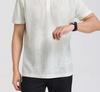 [National style imitation linen texture] Langdeng stand up collar T-shirt men's short sleeved summer new semi open collar lightweight and sweat proof