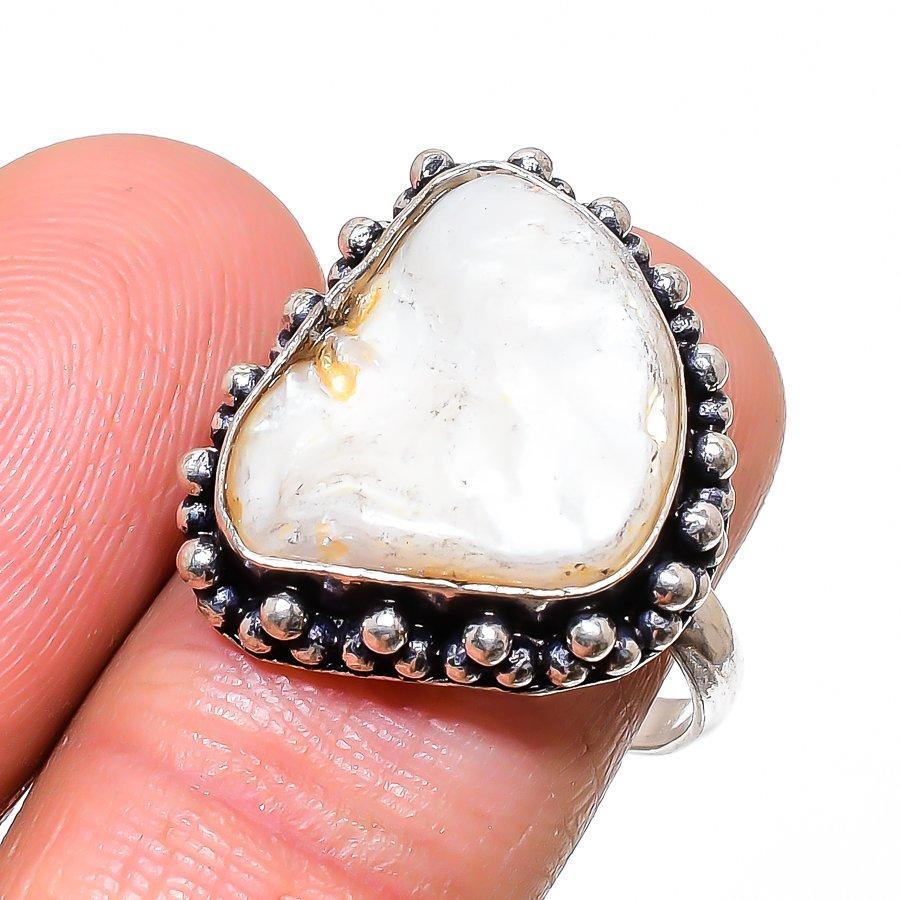 Biwa Pearl Gemstone 925 Sterling Silver Jewelry Ring Size 8