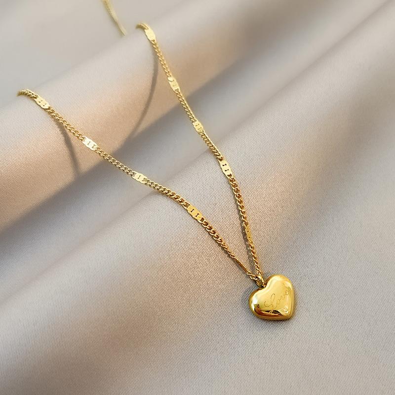 1PC Trendy Simple Gold Color Heart Pendant Chokers Necklace for Women Temperament Love Letter Thin Clavicle Chain Jewelry Gift