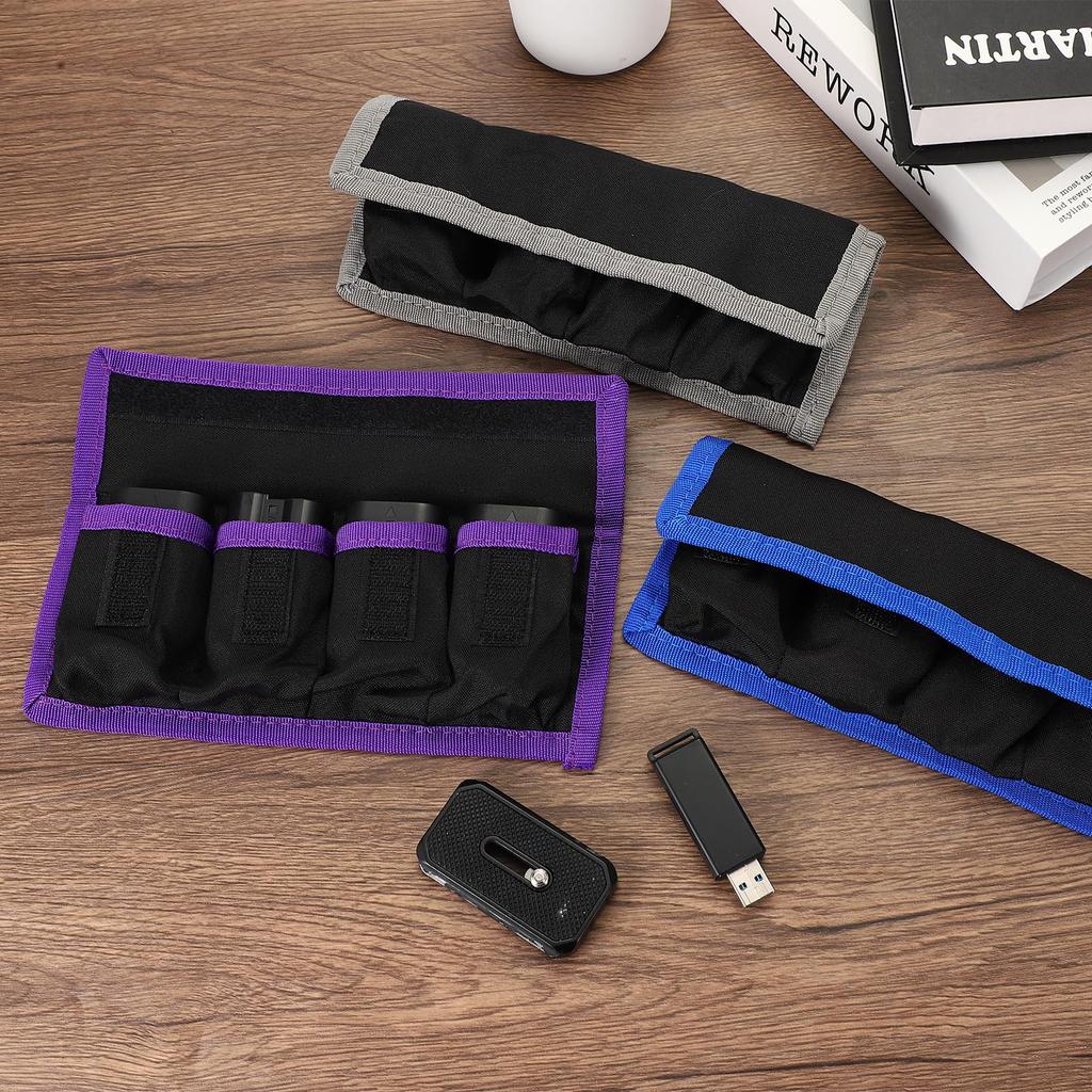 PATIKIL Camera Pouch Nylon DSLR Case Holder Storage Bag for AAA and Case, 4-Pocket LP-E6, LP-E8, N, P-FW50, EN-EL14, EN-EL15 (Gray)