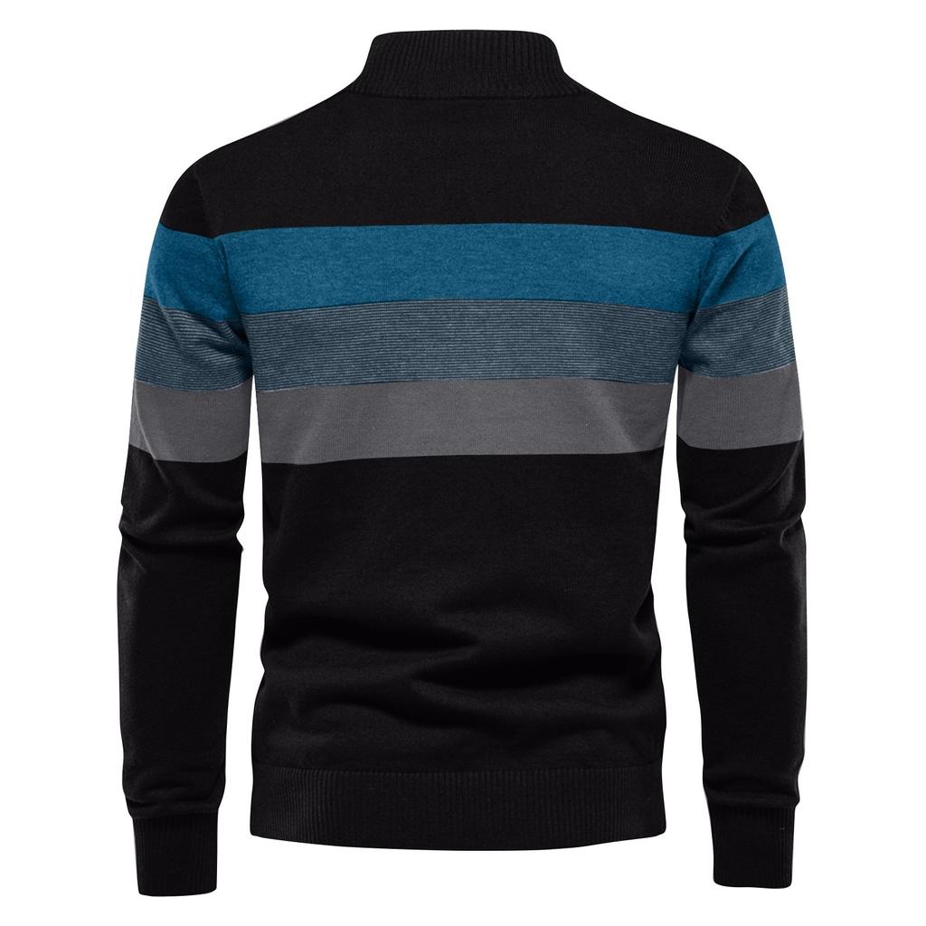 Мужской зимний трикотажный топ с цветными полосками, воротником-стойкой, полумолнией, облегающим кроем, с длинным рукавом