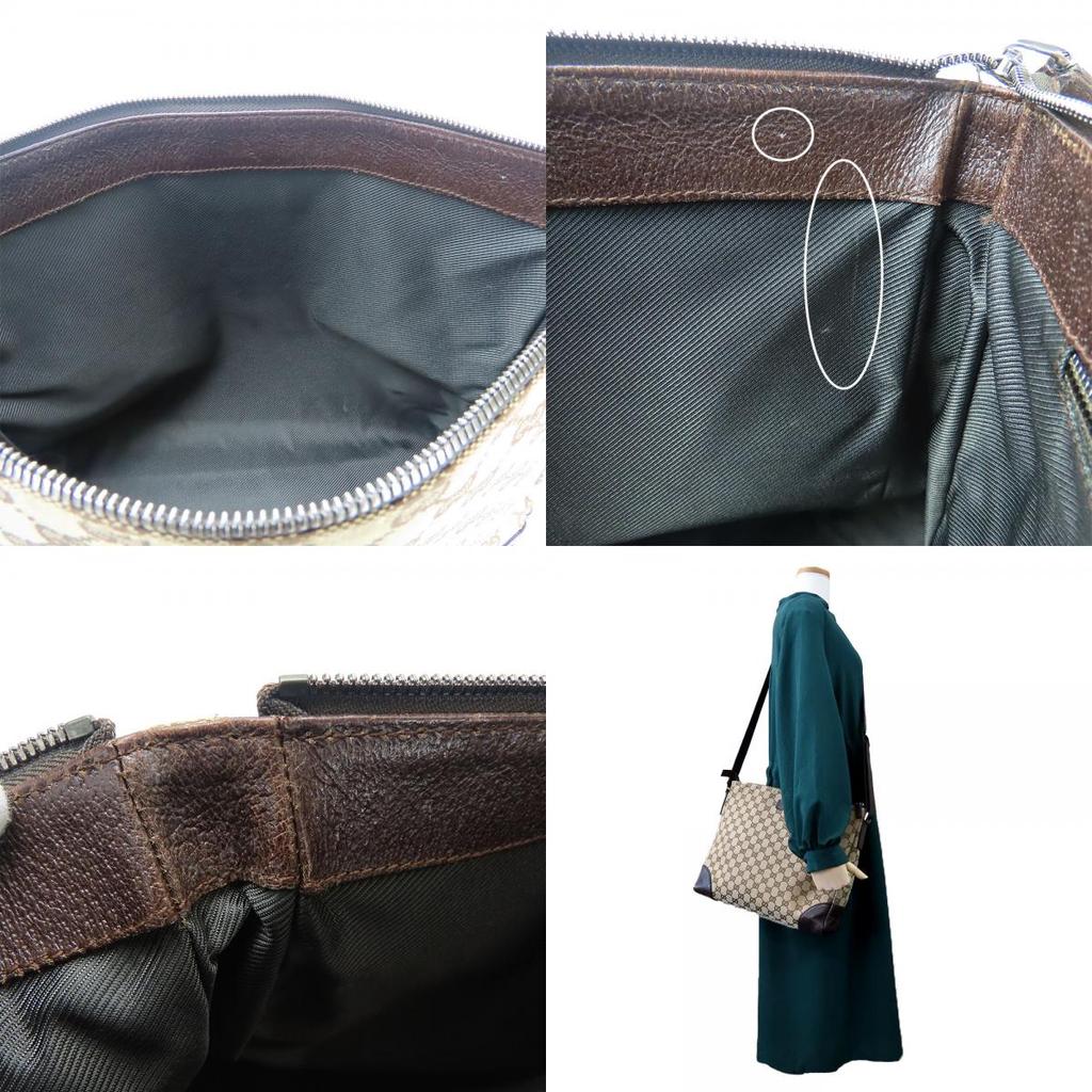 Used GUCCI Shoulder Bag 110054 GG Canvas/leather Beige Dark Brown Diagonally Hung