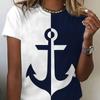 2024 New Style T-Shirt For Women Anchor Print Top Summer Oversized T-Shirts For Women's Clothing O-Neck Female Fashion Plus Size