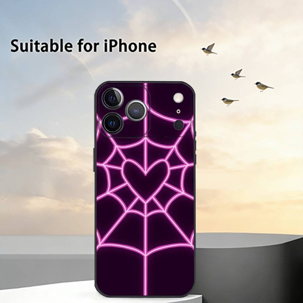 Крутой чехол для телефона в виде паутины и сердца H для iPhone 17, 16, 15, 14, 13, 12, 11 Plus, Pro Max, Другие Мягкий черный чехол