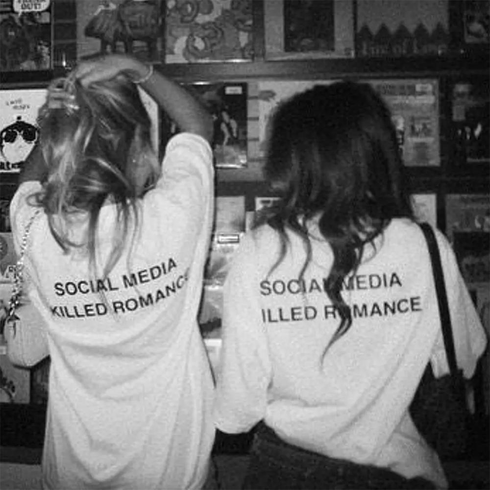 Футболка Social Media Killed Romance для мужчин, эстетическая футболка с принтом в виде букв Святого Валентина, унисекс, высококачественные футболки для пар из хлопка