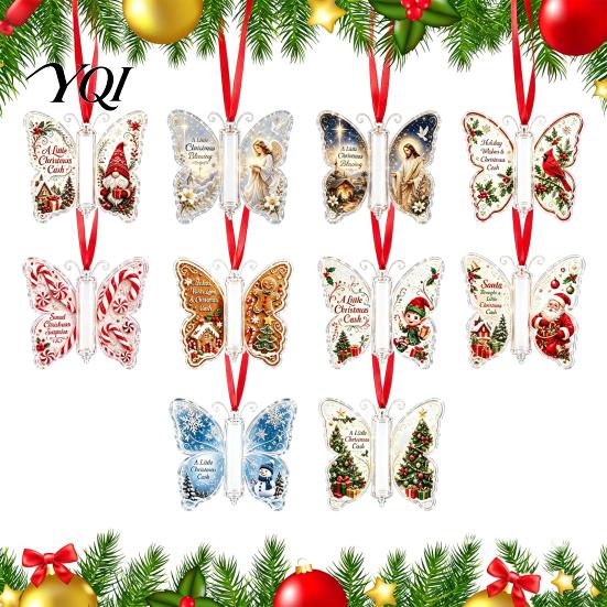 Personalized Cash Surprise Ornament Christmas Money Holder Ornament, Acrylic Hanging Decor with Vintage Festive for Family Butterfly Print,