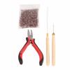 4pcs Hair Wig Plier Curved Tip Wooden Hook Needle Silicone Rings Hair Extension Tools Brown