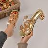 НОВЫЕ блестящие тапочки со стразами, женские роскошные босоножки на среднем каблуке со стразами, женские бохо-золотые шлепанцы на странном каблуке, летняя обувь