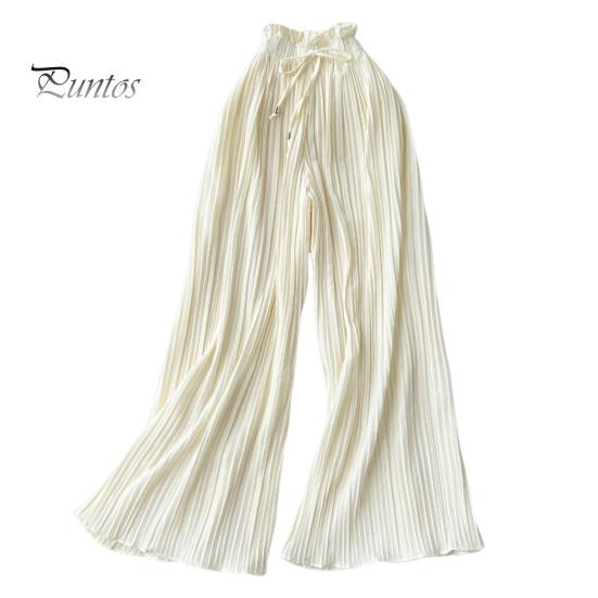 Женские брюки, эластичные брюки с высокой талией, регулируемый шнурок, плиссированные стильные широкие брюки, однотонные повседневные брюки