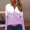 Жен. Футболка Футболка Пуговицы Цветочный принт Длинный рукав Повседневные Выходные Мода Классический Классический V-образный вырез Обычный Топ