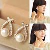 Women's Faux Pearl Ear Studs Earrings Cross Rhinestone Wedding Jewelry Gift