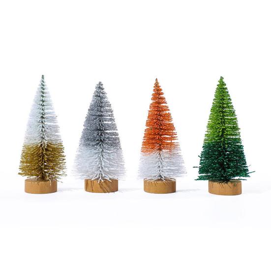 4 шт., мини-рождественская елка, реалистичная деревянная основа, миниатюрная сосна для вечеринки, праздничные украшения для рабочего стола