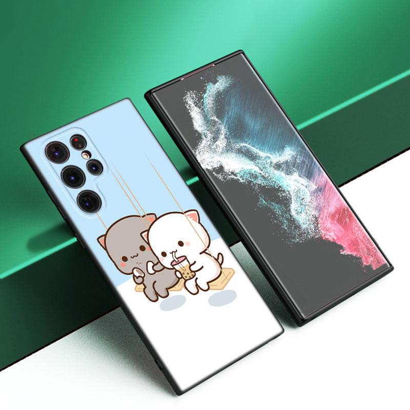Забавный мультяшный кот черный силиконовый чехол для телефона Samsung Galaxy S23 S21 S20 FE S24 S22 Ultra S10E S10 S9 S8 Plus