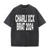 Charli Xcx Brat Tour Album Letter Print T Shirts Men Hip Hop High Quality Vintage Washed Fashion T-shirt Unisex Streetwear