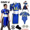 Женский Костюм для Косплея Chun Li из Street Fighter Игровой Боец Чунли Синее Ципао с Головным Убором и Поясом Костюм на Хэллоуин
