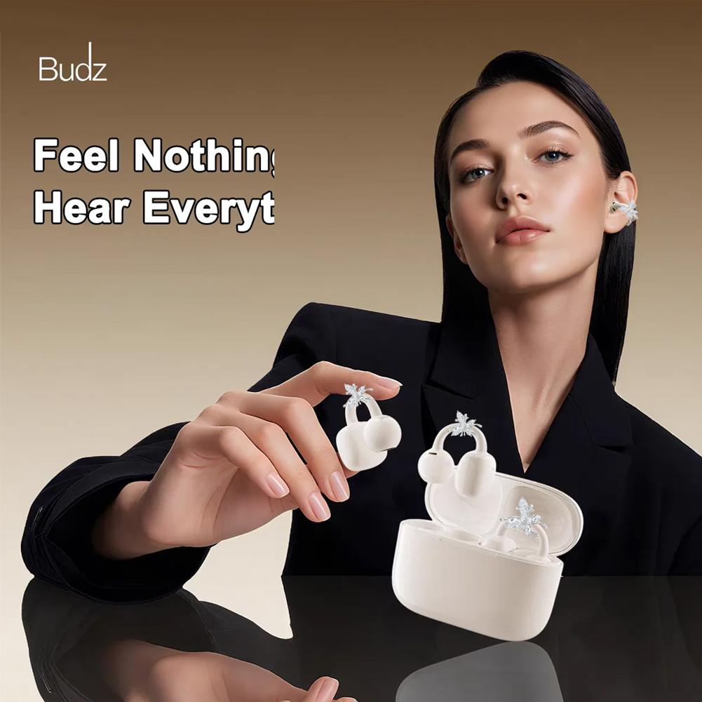 Clip-on Earbuds Wireless Bluetooth 6.0 Open Ear Headphones with Detachable Butterfly Earrings, For Sports, Fitness, and Workouts