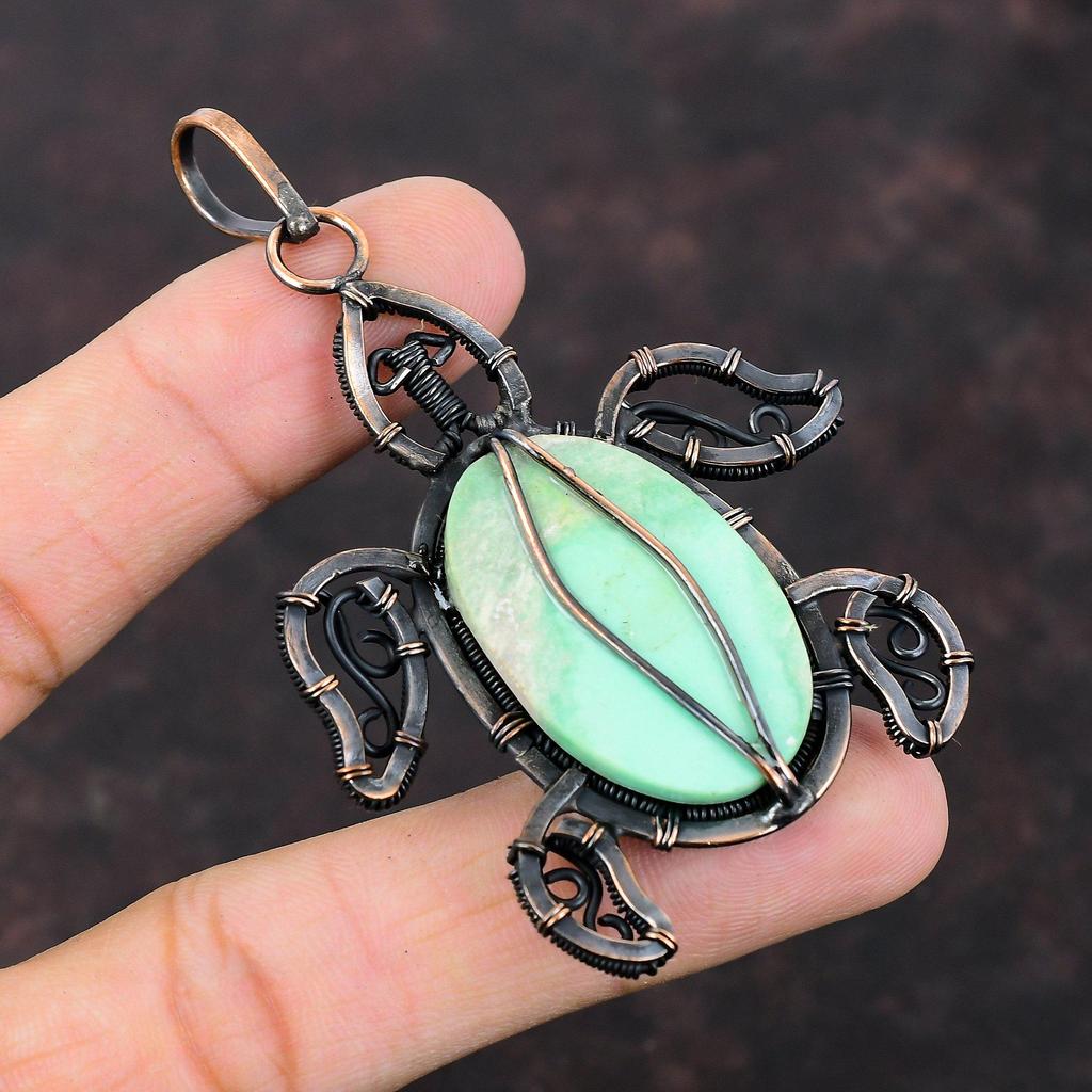 Кулон из варисцита, медная проволока, кулон в виде черепахи ручной работы, медные украшения из варисцита, замечательный кулон с драгоценным камнем, подарок для мамы