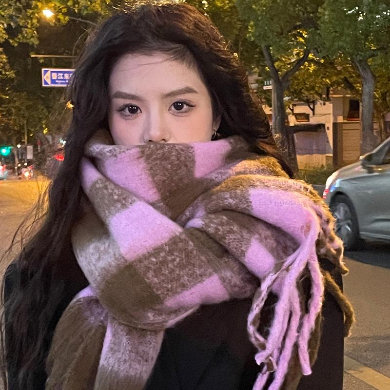 New mohair scarf women's autumn and winter high-end sense versatile Maillard imitation cashmere warm shawl