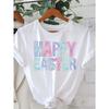 Женская футболка с принтом 'Happy Easter' - Европейский размер, с коротким рукавом, круглым вырезом, весенне-летний топ с надписью HAPPY EASTER