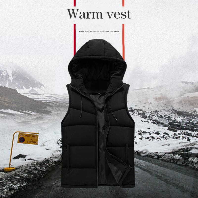 2023 Новый мужской зимний теплый жилет с капюшоном, мужской толстый хлопковый жилет без рукавов, мужская куртка