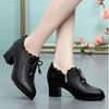 Women Faux Leather Single Shoes Mother Soft Sole Thick Heel Non Slip Black Casual High-heeled PU Shoes Plus Size