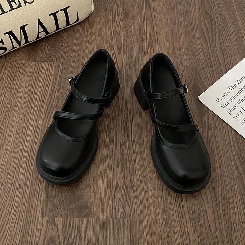 Женские мокасины в стиле ретро, черные туфли Мэри Джейн, женские туфли на толстом каблуке с пряжкой на ремне, туфли в стиле Лолиты в стиле колледжа, туфли-лодочки в стиле косплея JK Uniform