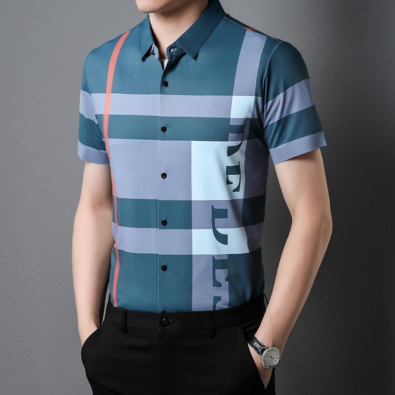 Летняя новая мужская рубашка с короткими рукавами для среднего возраста, для отдыха, для бизнеса, модная клетчатая тонкая кардиганная рубашка