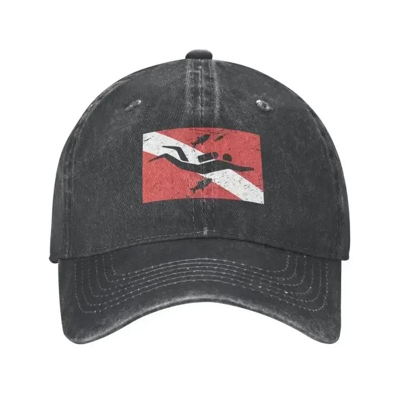 Punk Unisex Cotton Vintage Scuba Diver Flag Baseball Cap Adult Dive Lover Adjustable Dad Hat Unisex Women Outdoor
