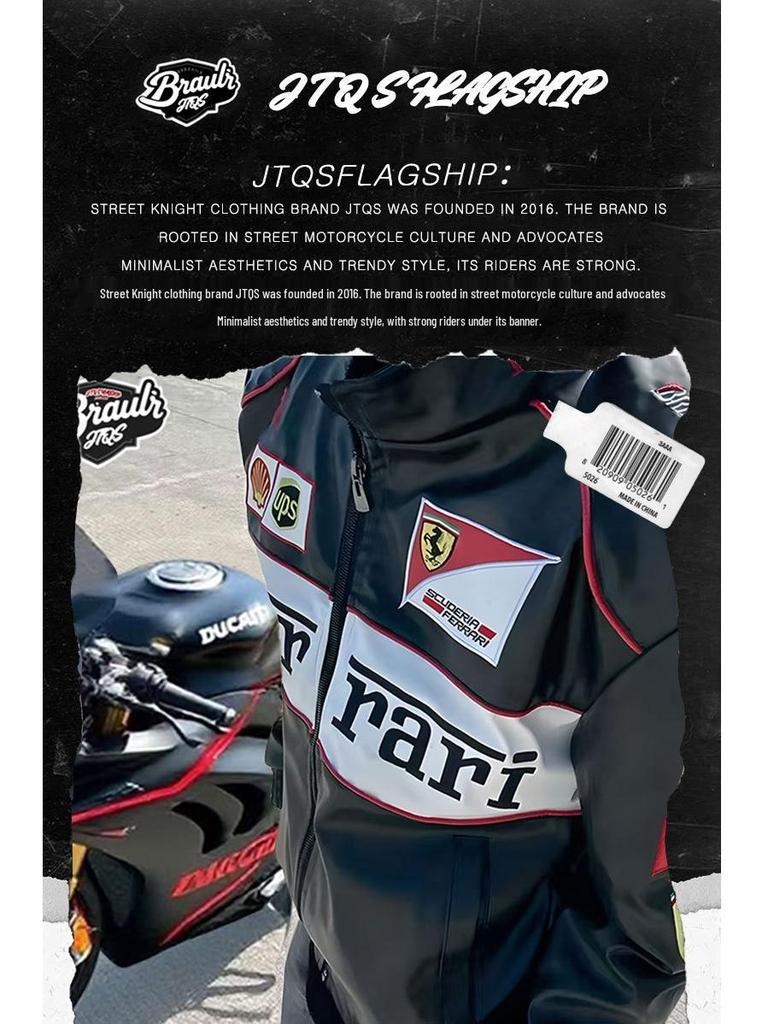 Мотоциклетная куртка из ПУ-кожи с флисовой подкладкой и американской вышивкой