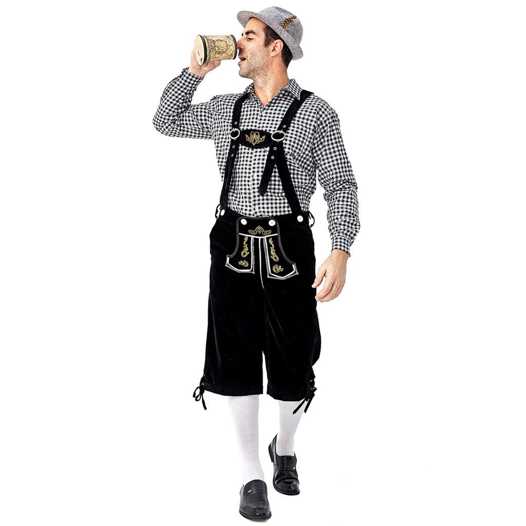 Немецкая традиционная одежда для фестиваля пива, клетчатая рубашка, костюм на подтяжках с вышивкой