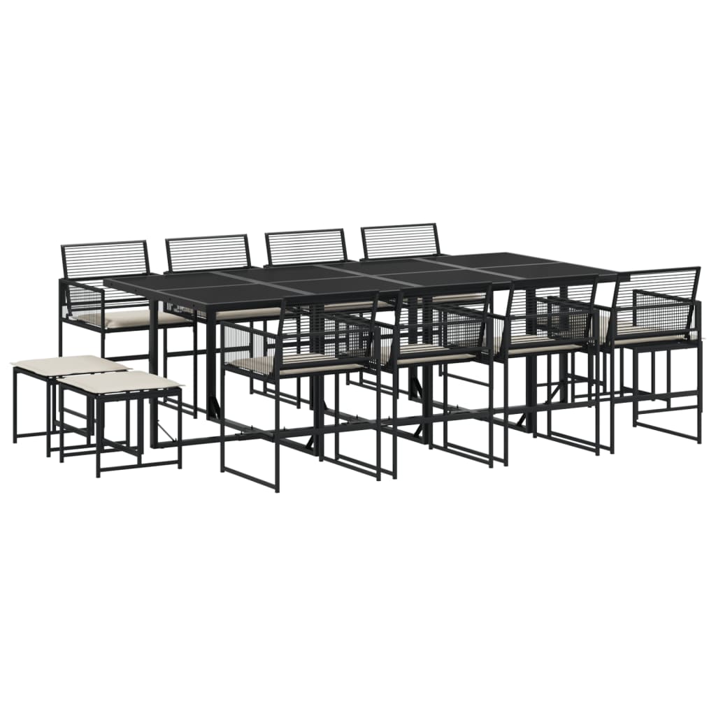 vidaXL 13 piece Outdoor Dining Set with Cushions Black Poly Rattan