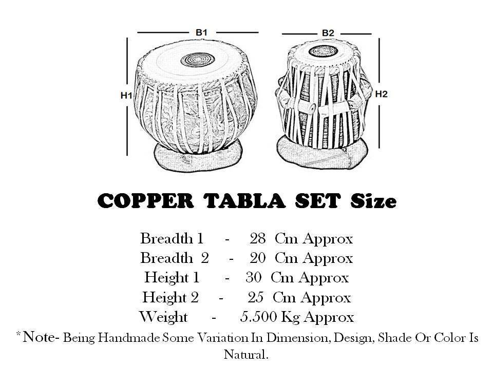 Copper Tabla Set with Flower Carving & Premium Wood Dayan | Indian Classical Musical Instrument with Carry Bag