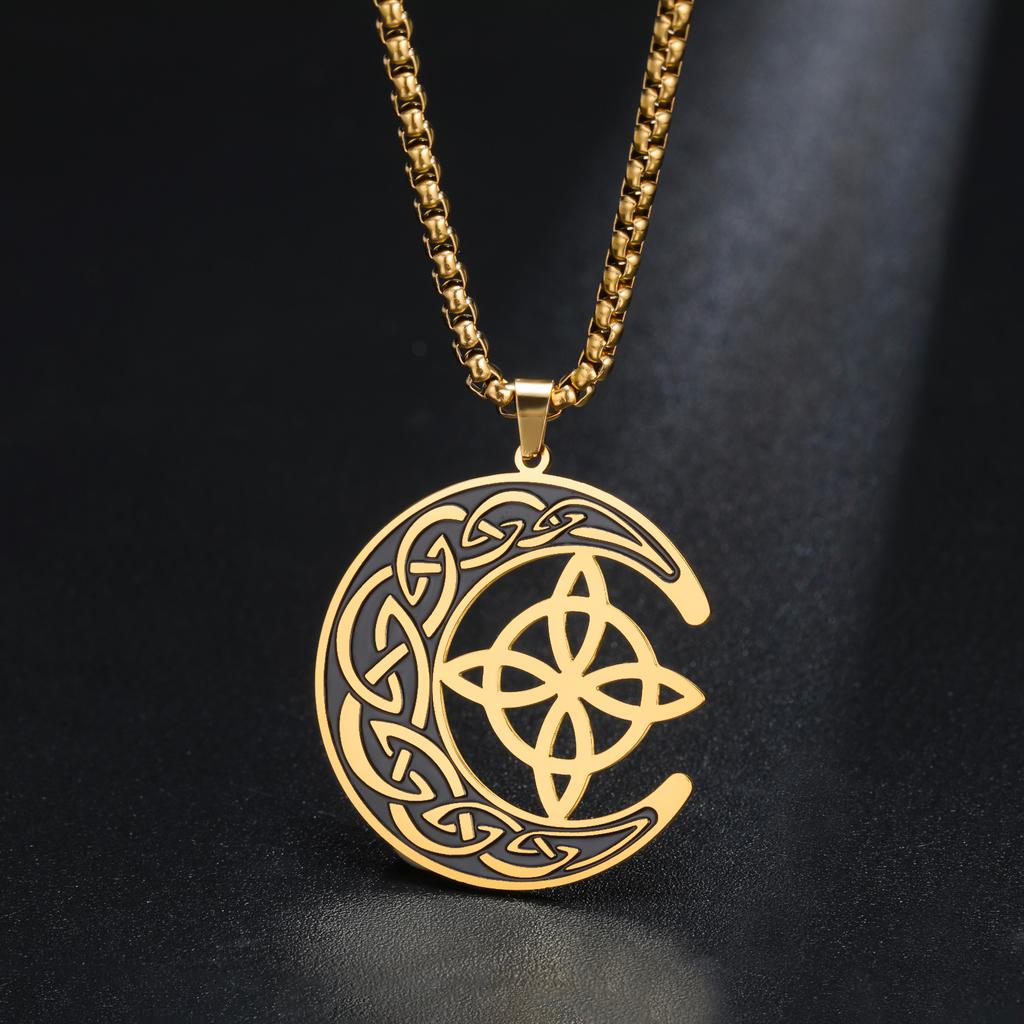 Teamer Crescent Witch Knot Charms Pendant Necklace For Woman Man Vintage Viking Celtics Jewelry Valentine Gift New In