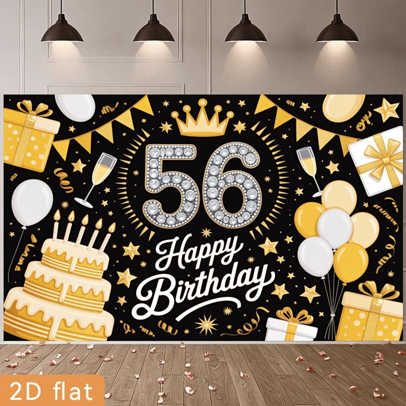 56th Birthday Party Backdrop Gold White Polyester Banner Photo Booth Decoration