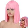 AZQUEEN синтетические парики боб, короткий прямой парик с челкой для женщин, черный, розовый парик для вечеринки, повседневного использования, длина до плеч